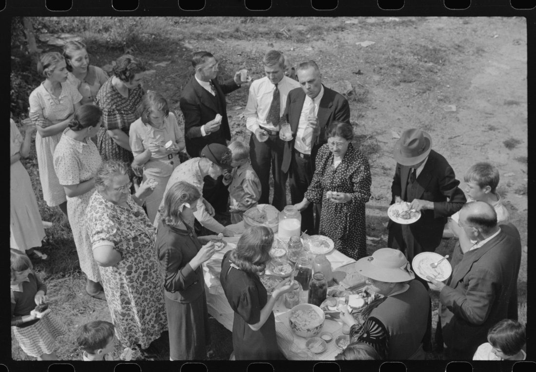 Sunday school picnic. Much of the food brought into abandoned mining town of Jere, West Virginia by "neighboring folk" from other parishes. There is a great deal of "